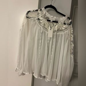 Allison New York White Lace Chiffon Top